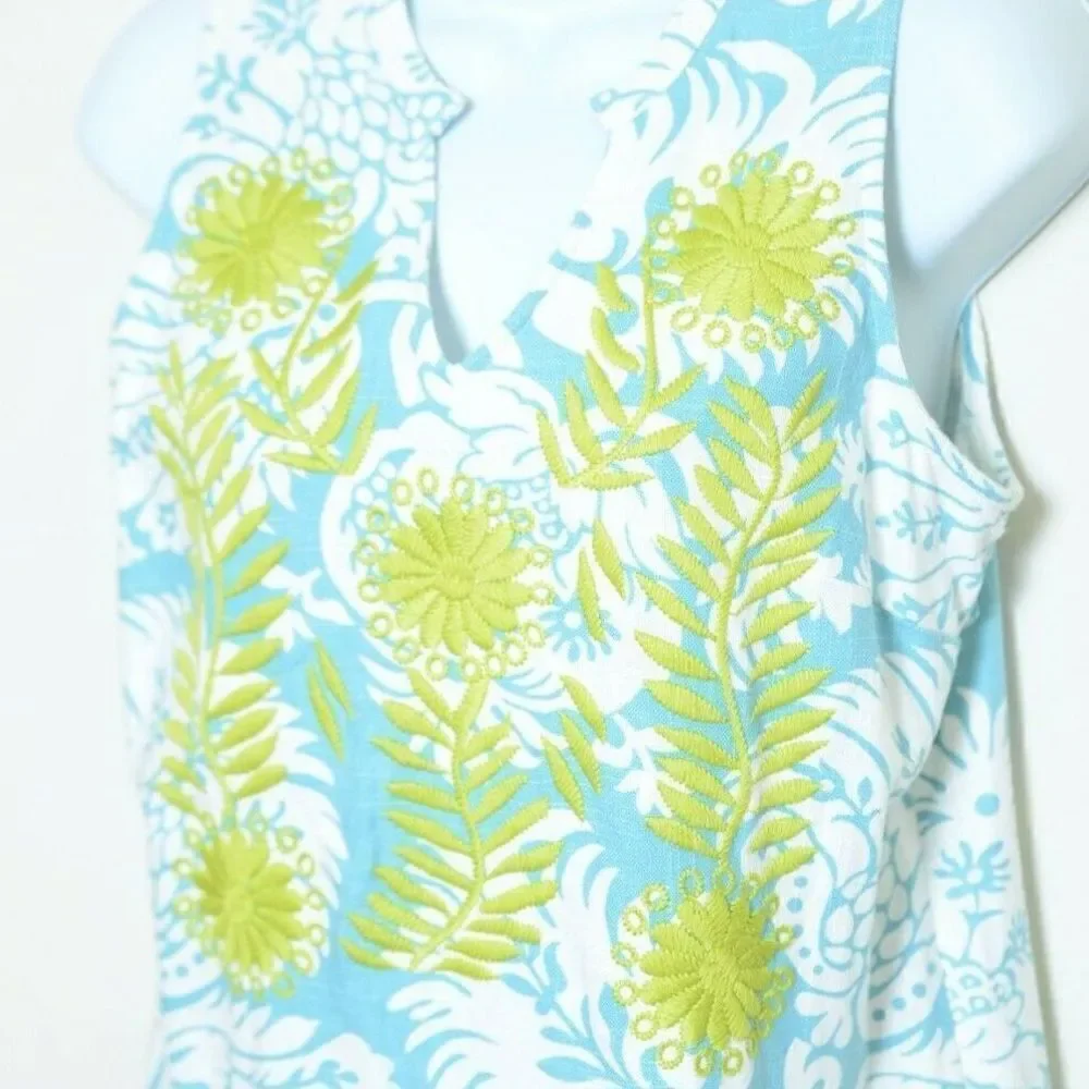 Ivy Jane Blue Green Sleeveless Embroidered Dress